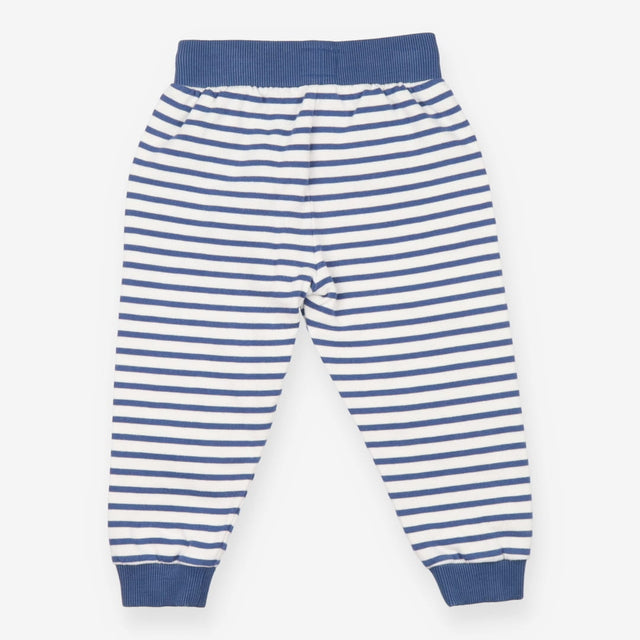 Blue and white stripe joggers with blue knee patch