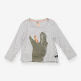 Tee LS grey large dino orange stitching