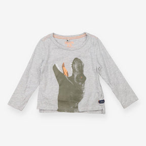 Tee LS grey large dino orange stitching