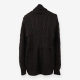 Chunky Cable Knit Button Cardigan Funnel Neck