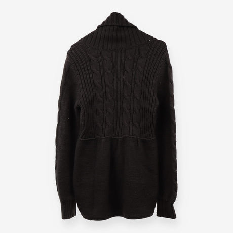 Chunky Cable Knit Button Cardigan Funnel Neck