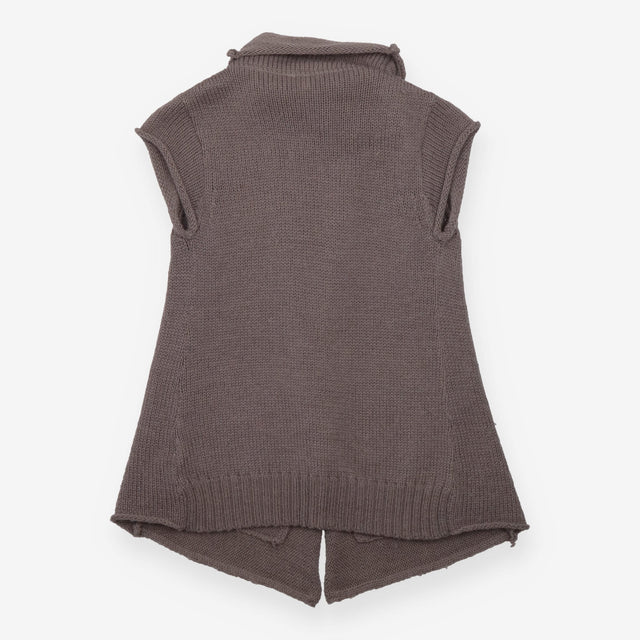 Taupe Wool Blend Sleeveless Cardigan