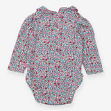 Bodysuit Collared White with Pink Floral Print