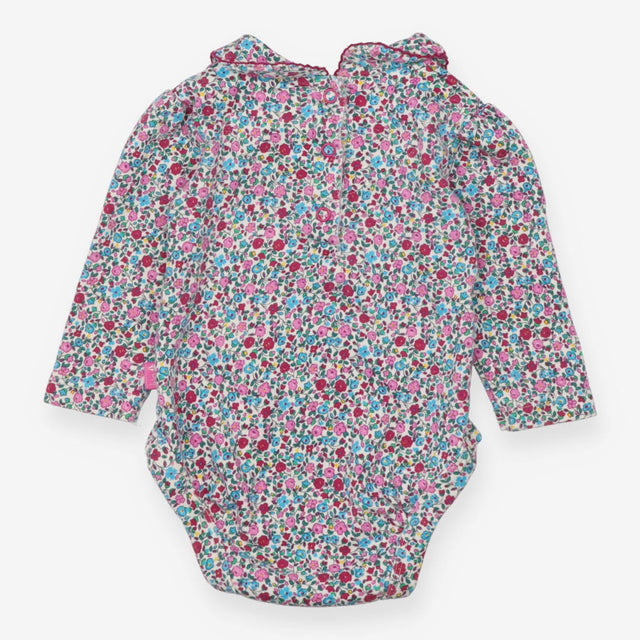 Bodysuit Collared White with Pink Floral Print