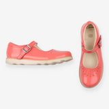 Coral pink leather shoes