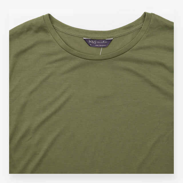 Jersey Top Olive Green Long Sleeve Crew Neck