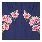 Navy Floral Embroidered Button-Front Midi Dress