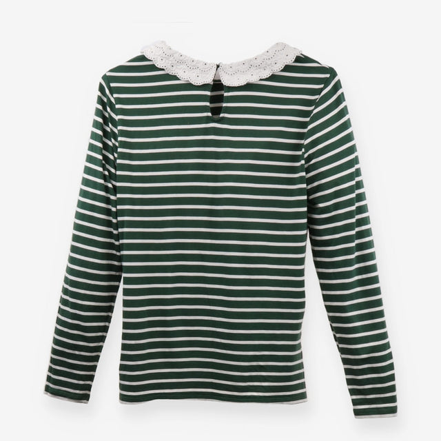 Green & Ivory Stripe Long Sleeve Tee Lace Peter Pa
