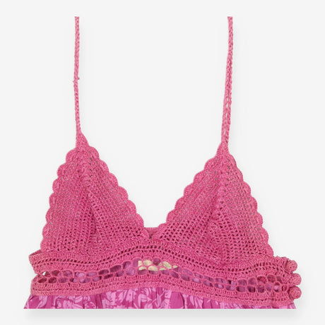 Bibico Pink Crochet Top Sun Dress Cotton Summer Bo