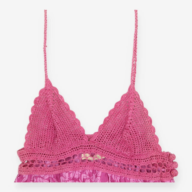 Bibico Pink Crochet Top Sun Dress Cotton Summer Bo
