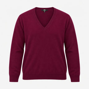 Jumper Long Sleeve V Neck Fine Knit Burgundy
