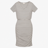 Dress Striped V-Neck Short Sleeve Black White