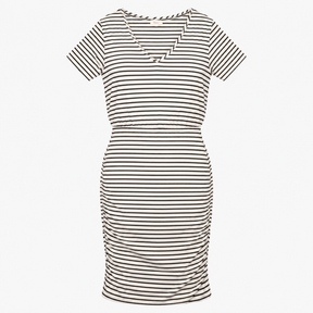 Dress Striped V-Neck Short Sleeve Black White