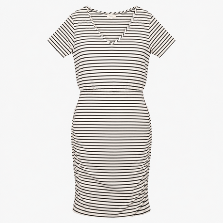 Dress Striped V-Neck Short Sleeve Black White