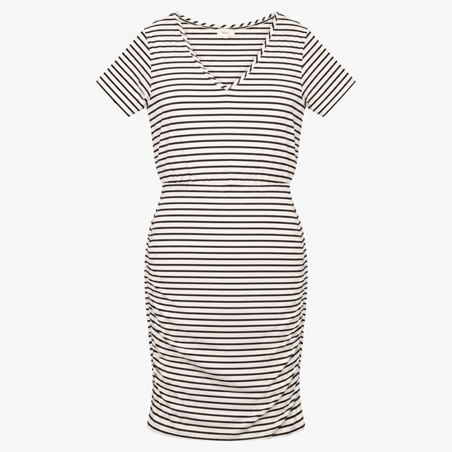 Dress Striped V-Neck Short Sleeve Black White