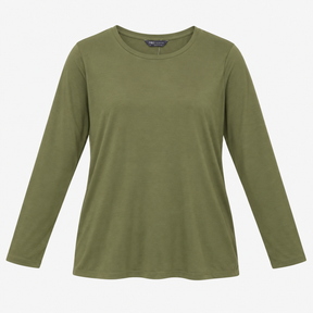 Jersey Top Olive Green Long Sleeve Crew Neck