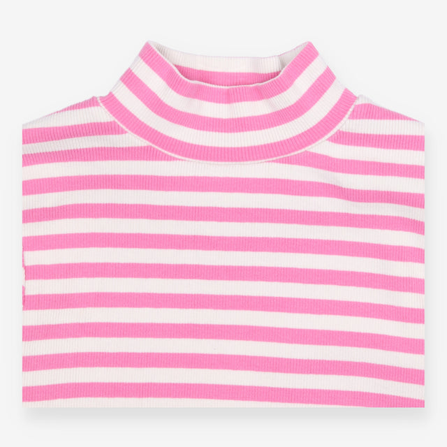 T-shirt long sleeved roll neck pink and white stri