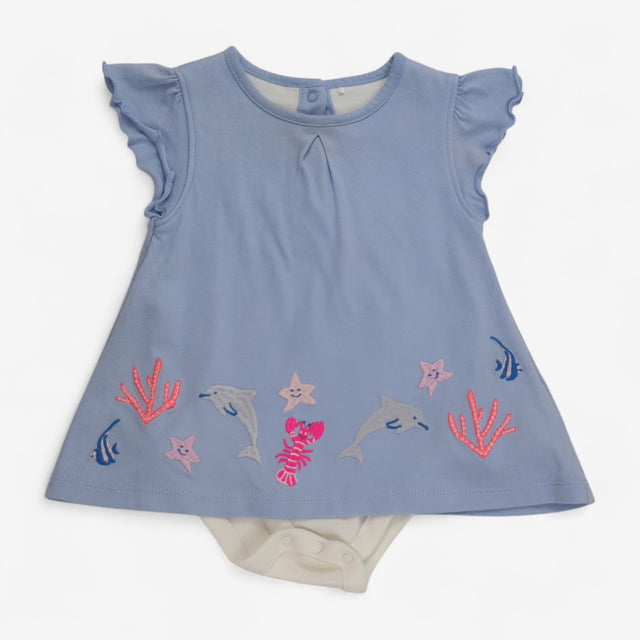 Dress Short Sleeve Blue Dolphins with Bodysuit