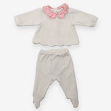 Long Sleeved Top and Bottom Set White Velour Flora