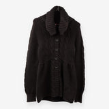 Chunky Cable Knit Button Cardigan Funnel Neck
