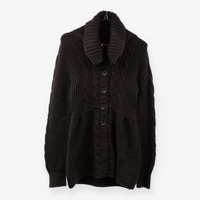 Chunky Cable Knit Button Cardigan Funnel Neck