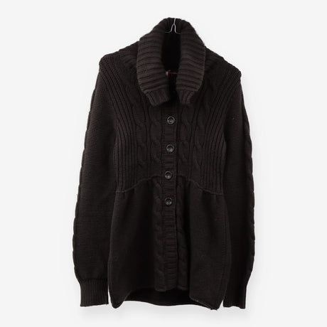 Chunky Cable Knit Button Cardigan Funnel Neck