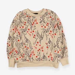 Sweatshirt cream unicorns red flowers hearts