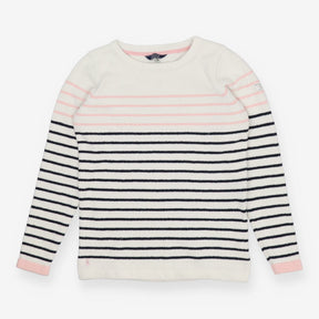 Breton Stripe Sweater – Textured Knit with Pink Ac
