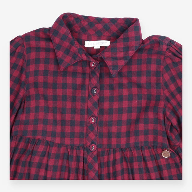 Angel and Rocket Tiered Collared Shirt Dress Burgu