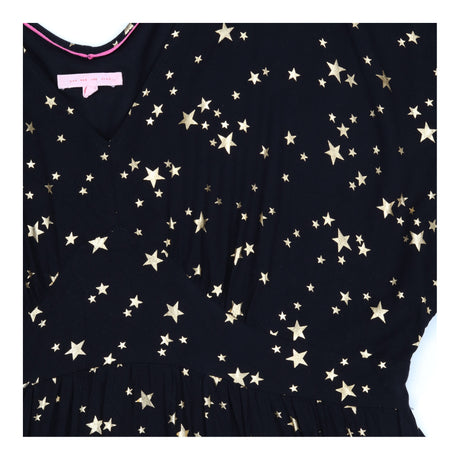 Maxi Dress Black Gold Star Print V-neck