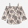 Blouse Cream Black Floral Print Cold Shoulder Butt