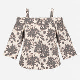 Blouse Cream Black Floral Print Cold Shoulder Butt