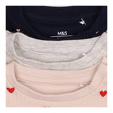 Tee LS 3 pc rib frill shoulder blue cream grey 