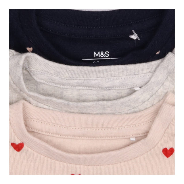 Tee LS 3 pc rib frill shoulder blue cream grey 