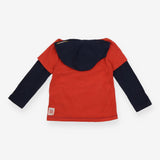 Hooded T-Shirt Long Sleeve Navy and Red Bear 
