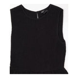 Dress Black Smocked Midi Sleeveless Textured