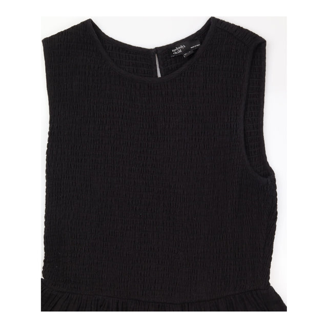Dress Black Smocked Midi Sleeveless Textured