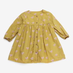 Dress yellow button up pink hearts