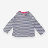Tee LS bright blue white stripe pink neck edging