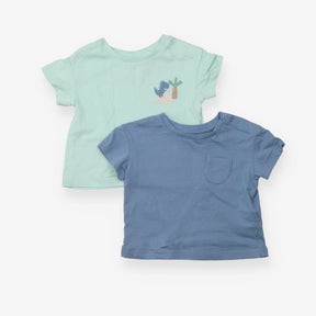 T-shirt 2 pack Blue and Green with pocket and dino