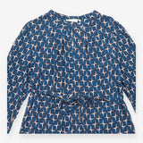Maternity Tunic Blouse Blue Geometric Print Tie Wa