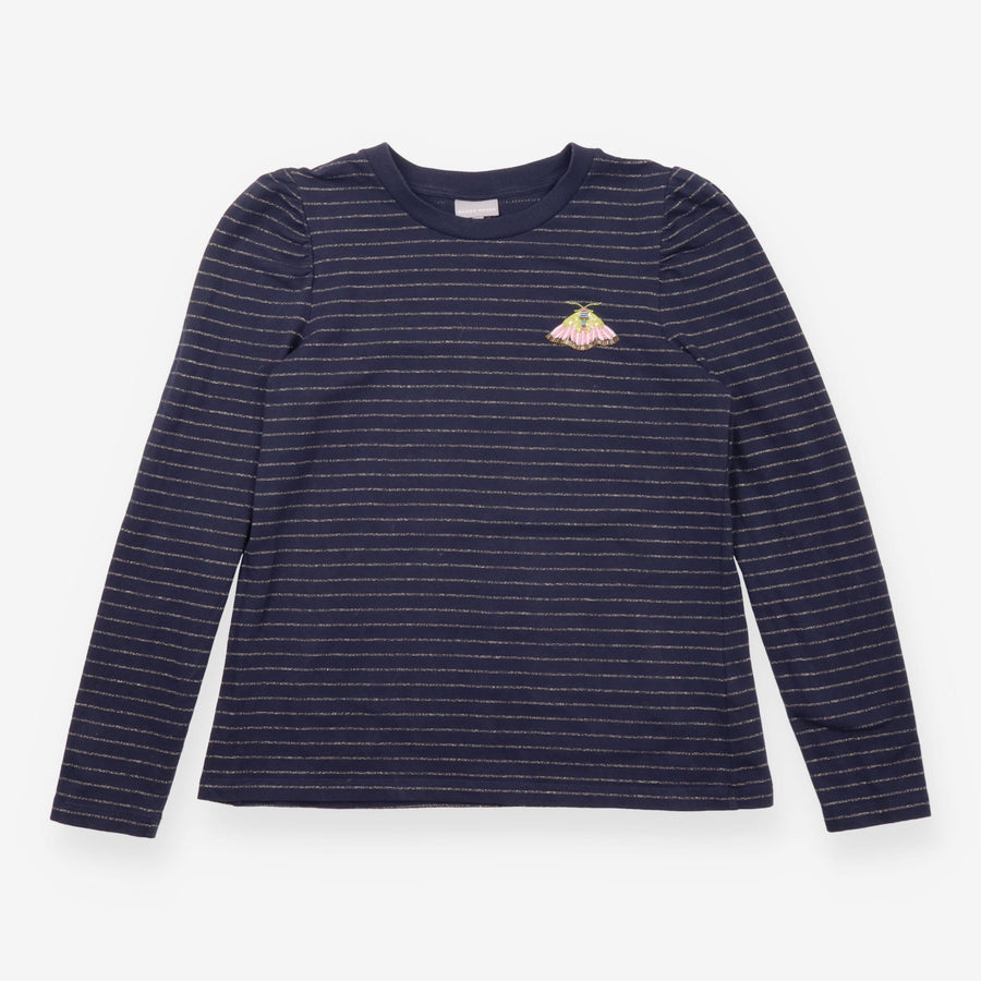Navy Metallic Stripe Embellished Moth Jersey Top