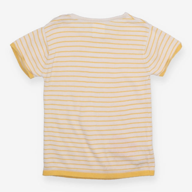 Knit Tee White and Yellow Strip with Shoulder Butt