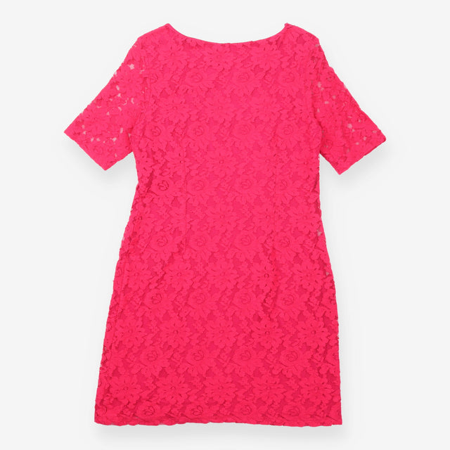 Mini Dress Red Floral Lace Short Sleeve Lined