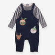 Dungarees navy blue rib festive heads LS stripe te