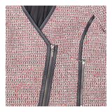 Tweed Jacket Cropped Red Black Zip Detail Raw Hem