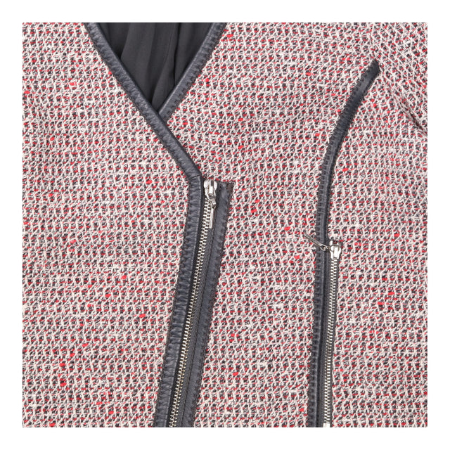 Tweed Jacket Cropped Red Black Zip Detail Raw Hem