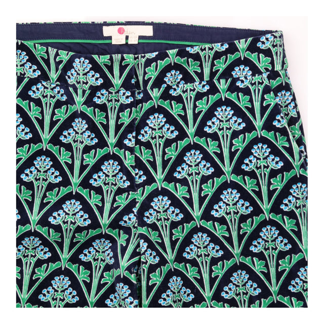 Trousers Navy Floral Print Cotton Cropped Slim