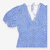 Midi Dress Blue White Abstract Floral Print Tie Ba
