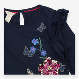 Tee LS navy blue sequin butterflies